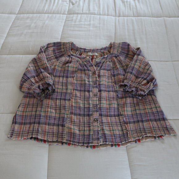 Free People Lucy Plaid Swing Shirt, Size Small - Picture 3 of 12